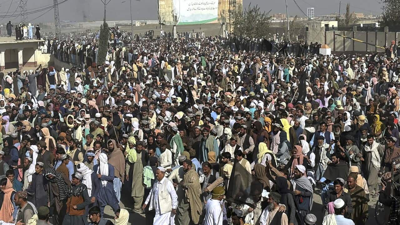 People gather at a protest