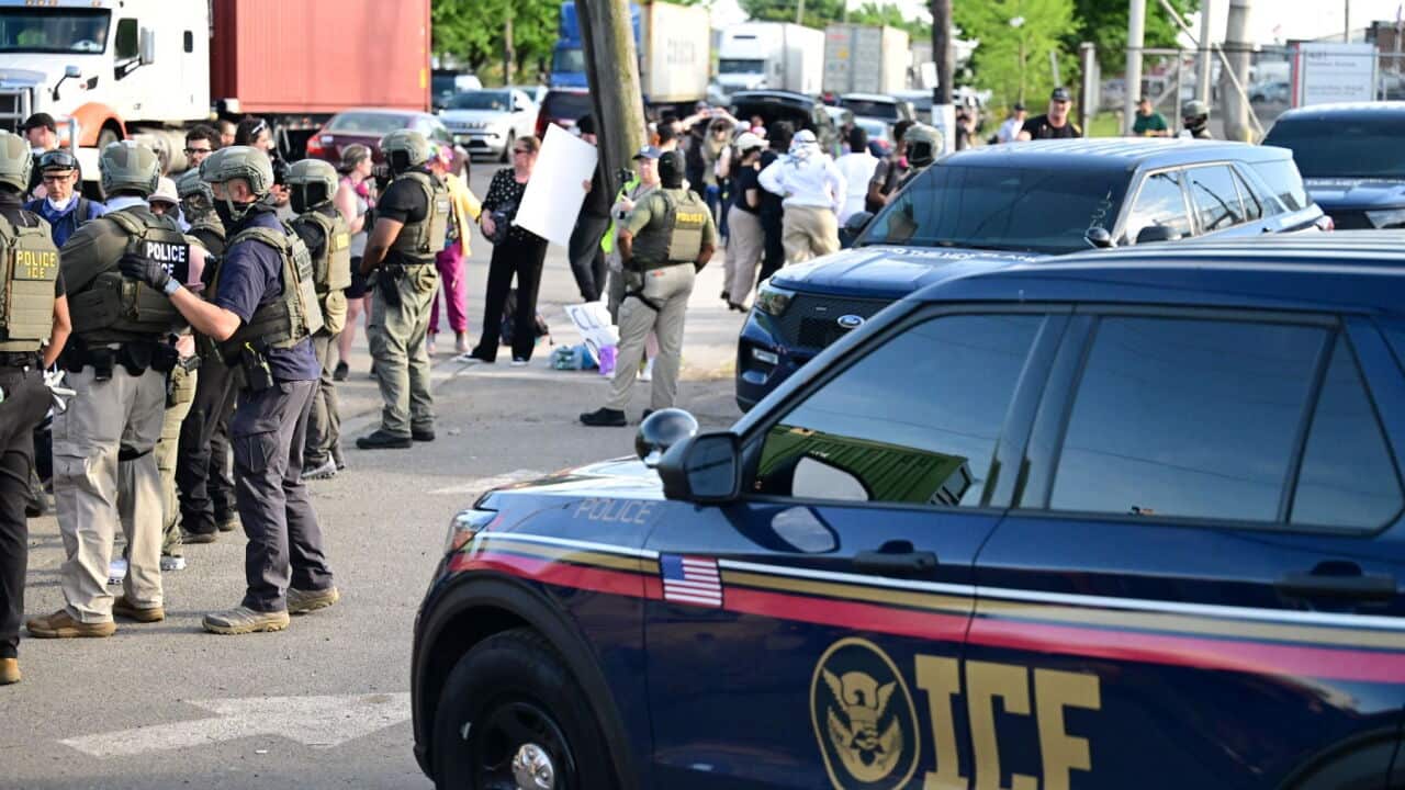 Protesters in a stand-off with federal Immigration and Customs Enforcement (ICE) agents outside the Delaney Hall immigration detention centre (Photo by Kyle Mazza-Sipa USA).jpg