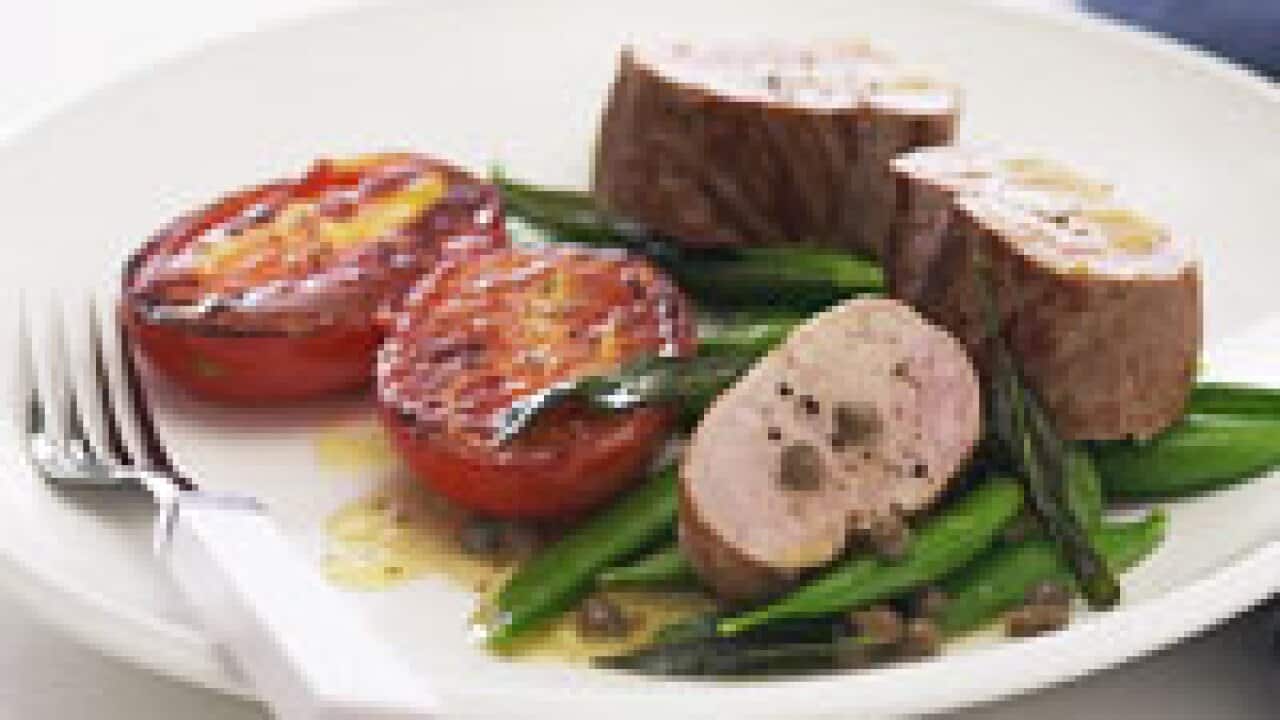 Pork fillet with crispy sage and capers