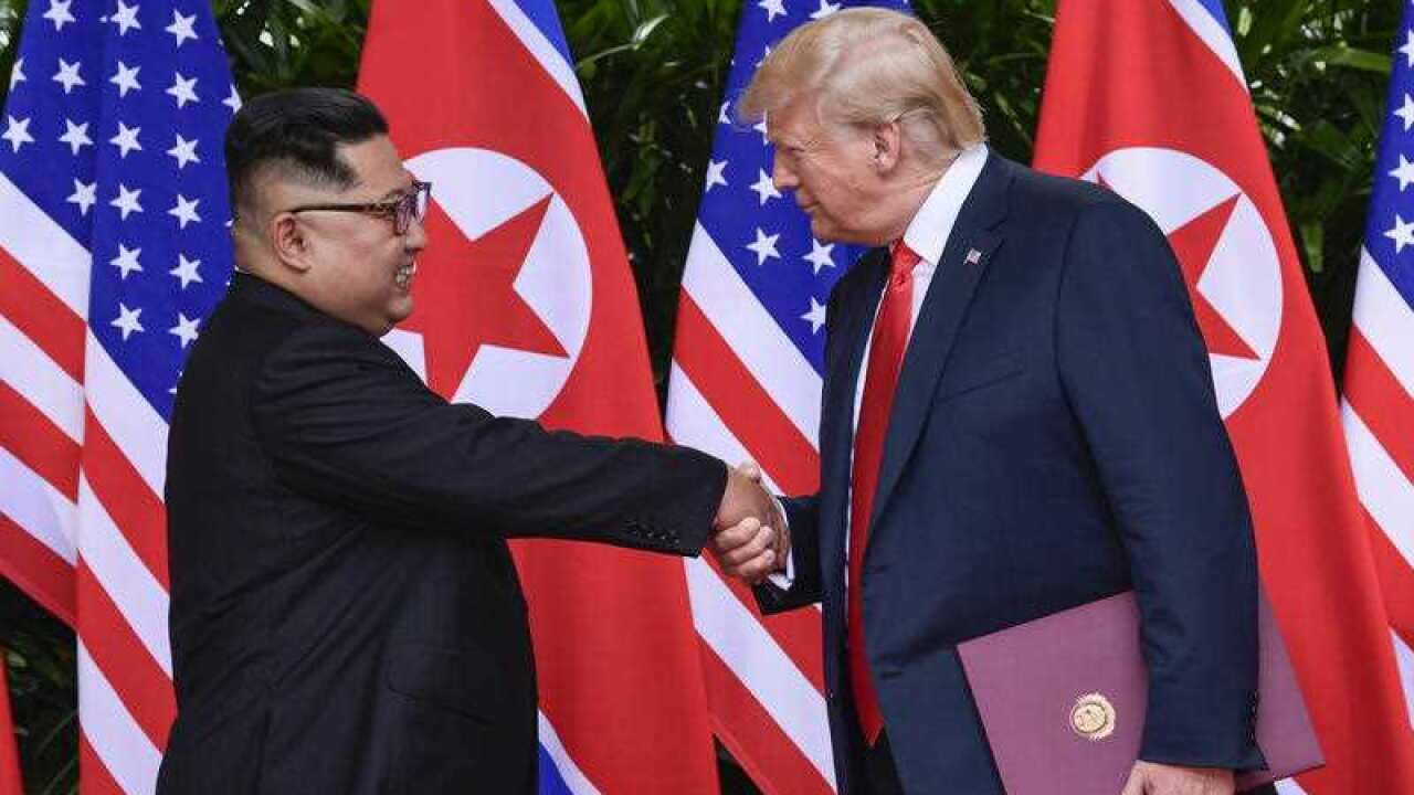 North Korea leader Kim Jong Un and US President Donald Trump shake hands following recent meetings.
