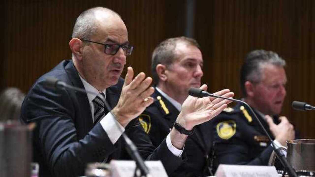 Secretary of the Department of Home Affairs Michael Pezzullo speaks during a Senate Inquiry at Parliament House in Canberra.