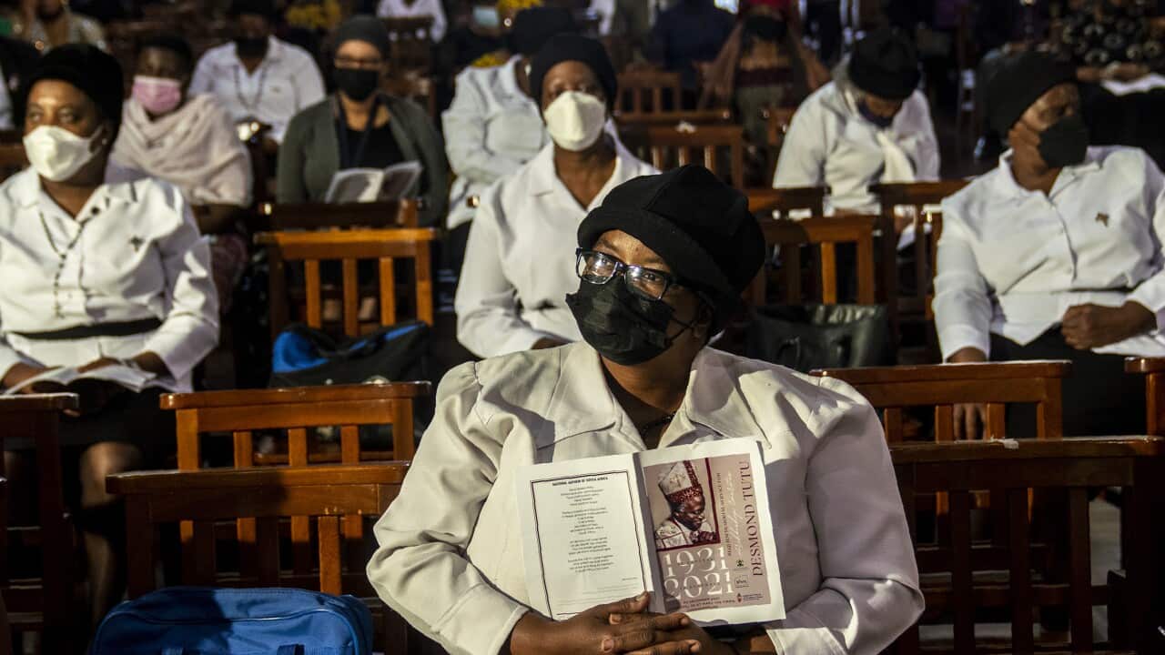 Worshippers attend memorial service for Anglican Archbishop Emeritus Desmond Tutu at the St. Mary's Cathedral in Johannesburg