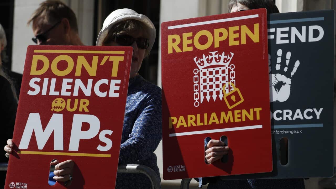 Anti-Brexit protestors demonstrate outside The Supreme Court in London on Tuesday.