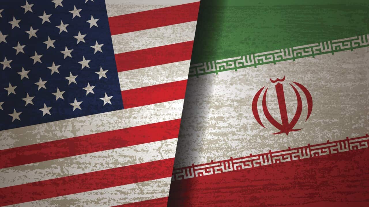 USA and Iran Flag with grunge texture background