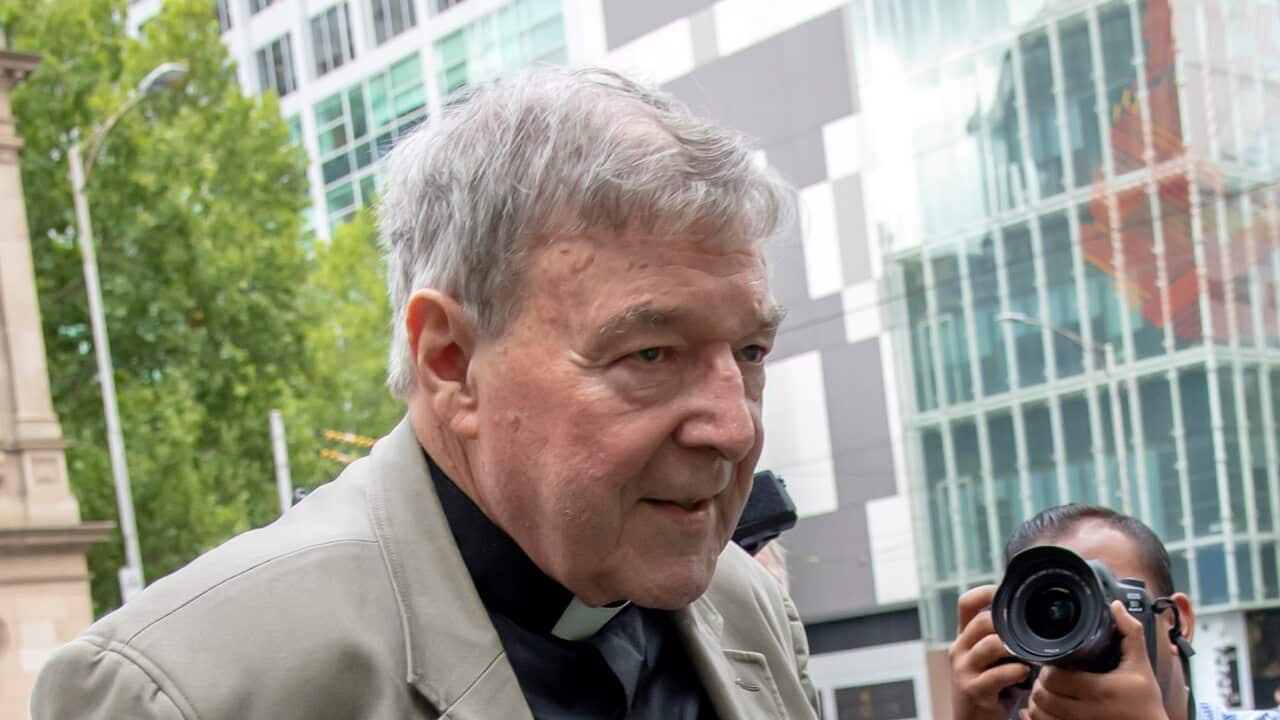 Cardinal George Pell leaves the County Court in Melbourne in 2019.