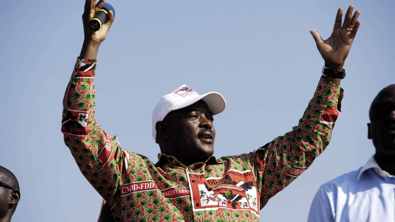 Burundi's President Pierre Nkurunziza gestures to supporters during his electoral campaign in Gatumba (File: AP Photo/Marc Hofer)