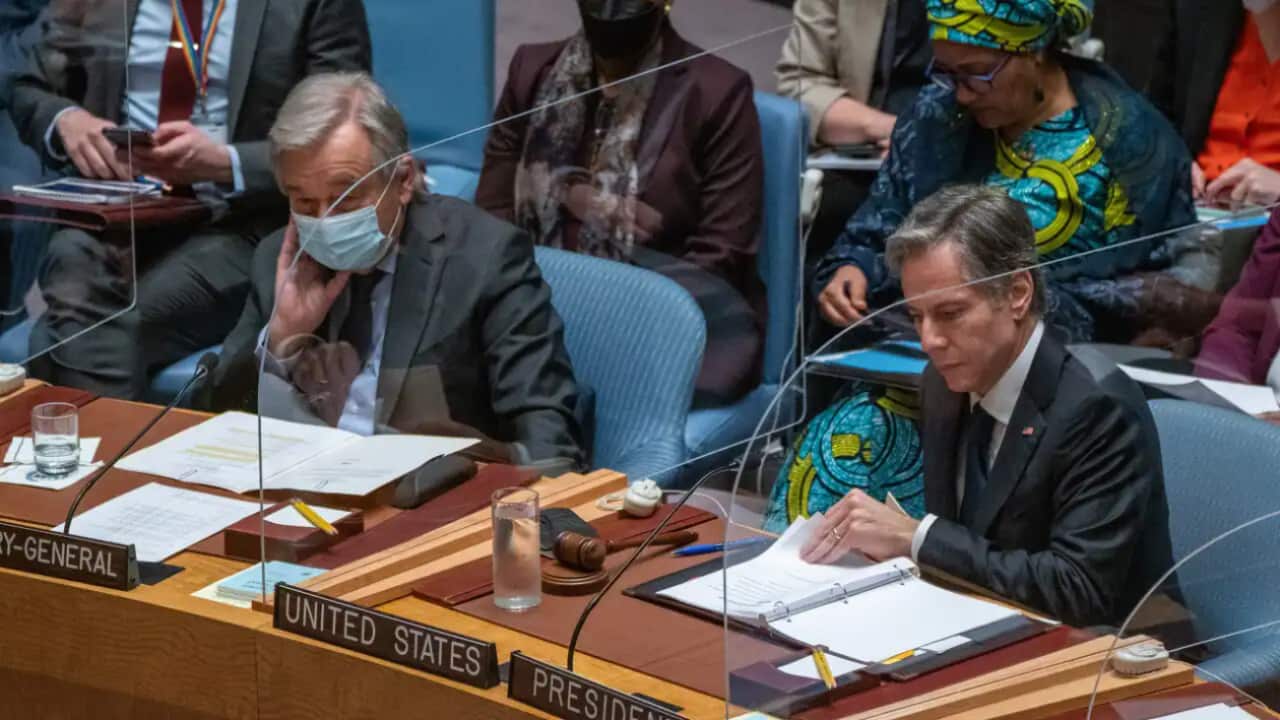 UN Secretary-General Antonio Guterres (left) and US Secretary of State Antony Blinken at a Security Council meeting on Thursday in New York City