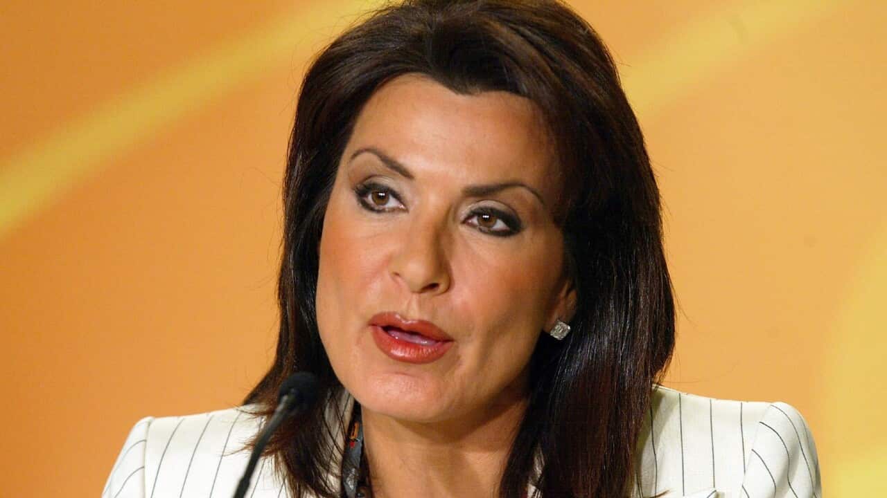 PARIS - AUGUST 29: Athens 2004 President, Gianna Angelopoulos-Daskalaki, talks to the press at an Athens 2004 media conference at the 9th IAAF World Athletics Championship August 29, 2003 in Paris, France