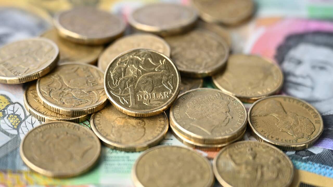 Australian dollar coins and banknotes.