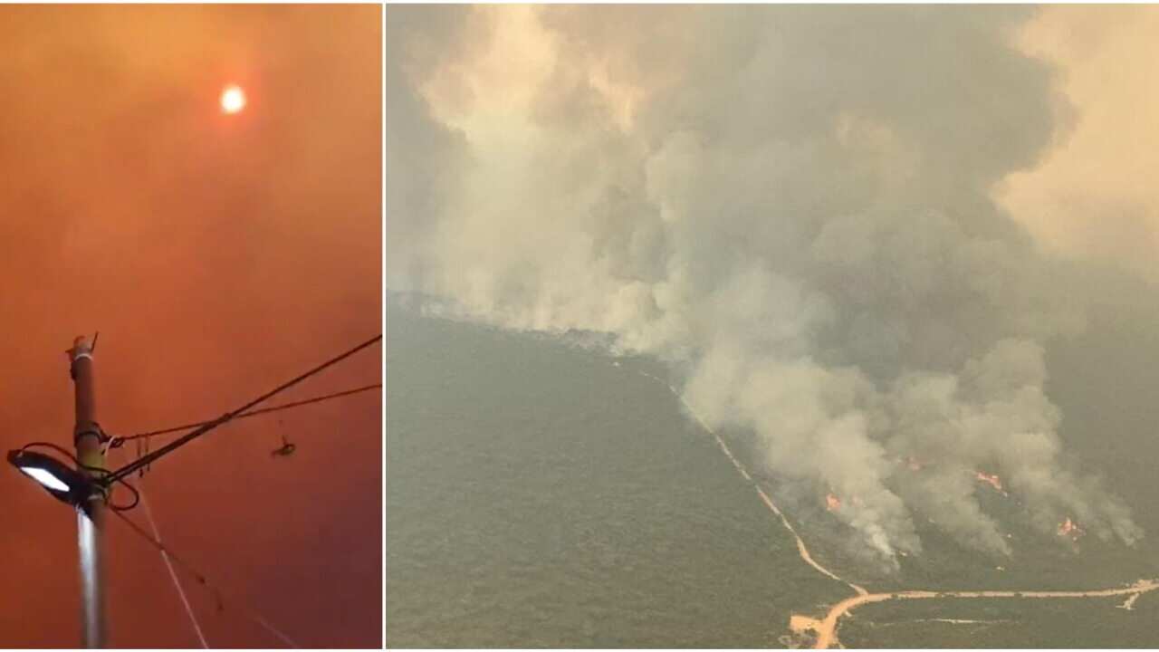Kangaroo Island's Ravine fire is seen from the air.