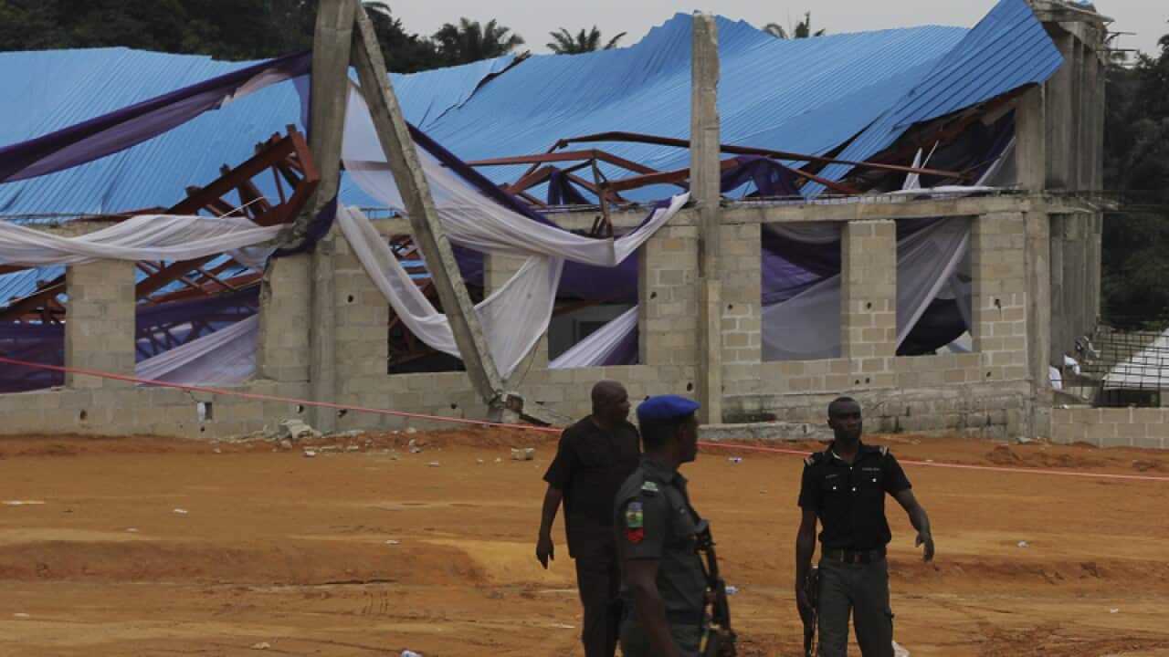 a collapsed church in Uyo, Nigeria
