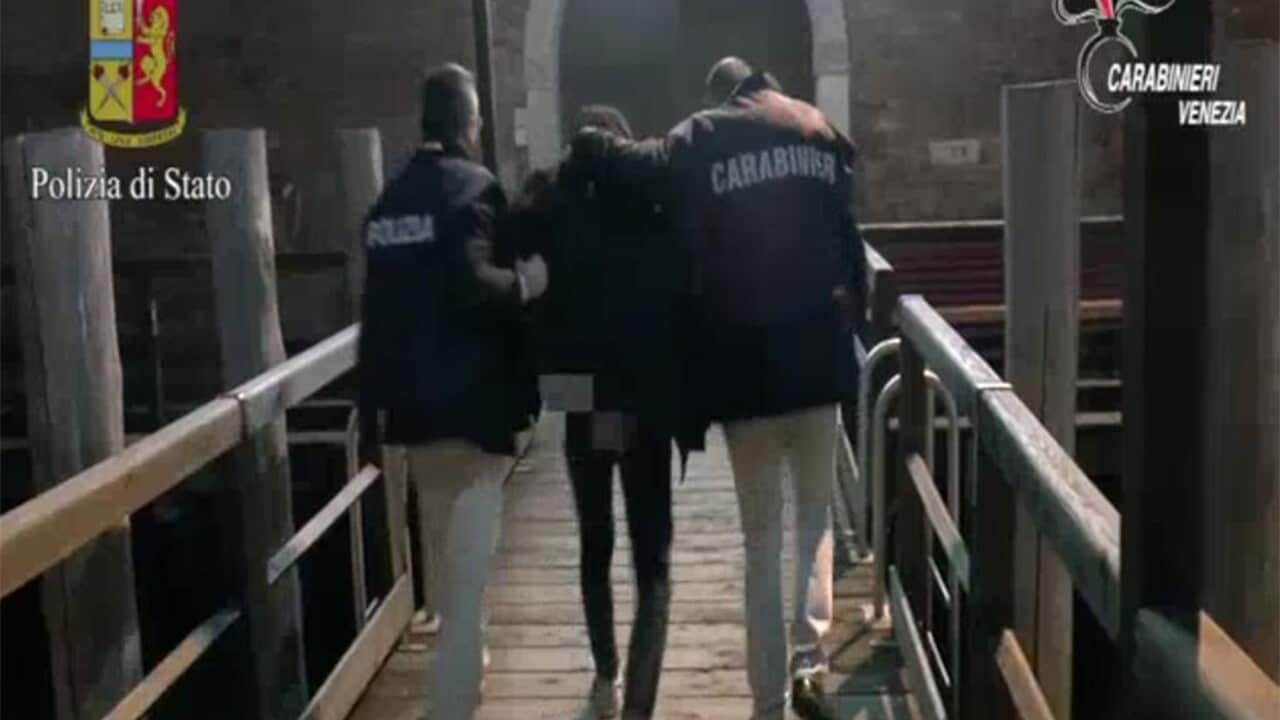 The still image grabbed from a handout video released by Italian Police and Carabinieri shows a moment of anti-terrorism operation in Venice.