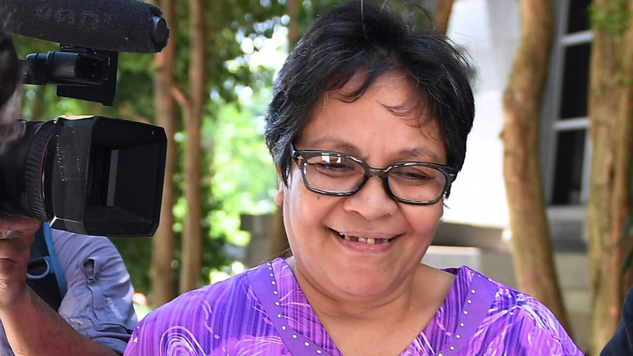 Maria Elvira Pinto Exposto after court on Tuesday.