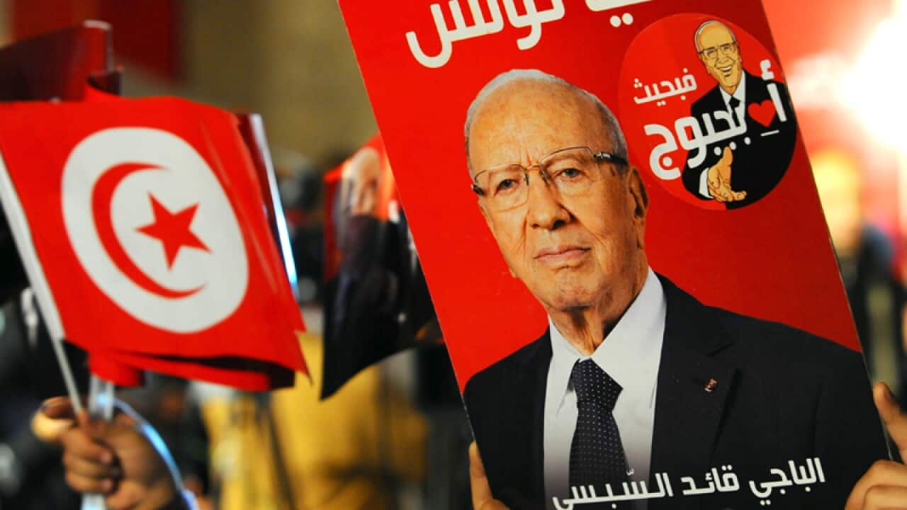 A poster of Tunisian presidential candidate Beji Caid Essebsi