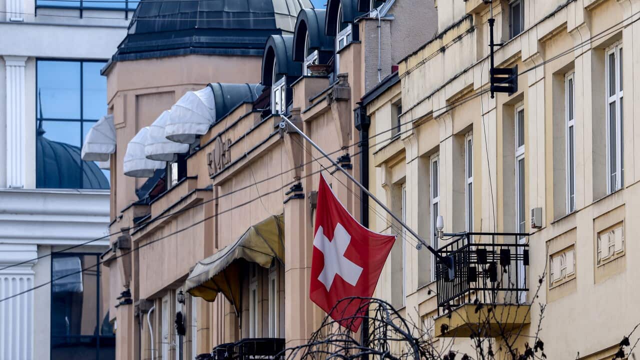 Swiss flag at half-mast in Skopje following Crans-Montana bar fire