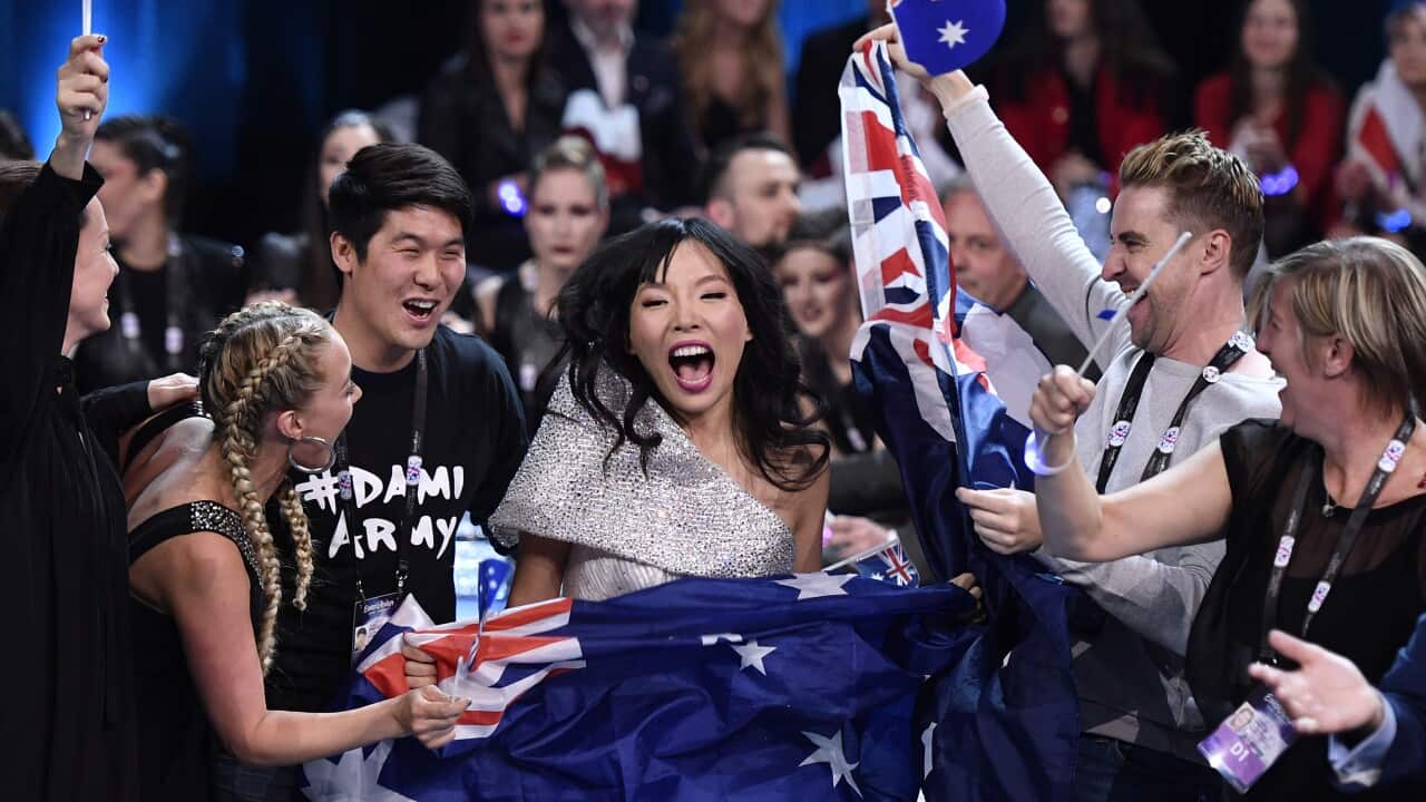 Australia's Dami Im celebrates during the semi-final of the 2016 contest