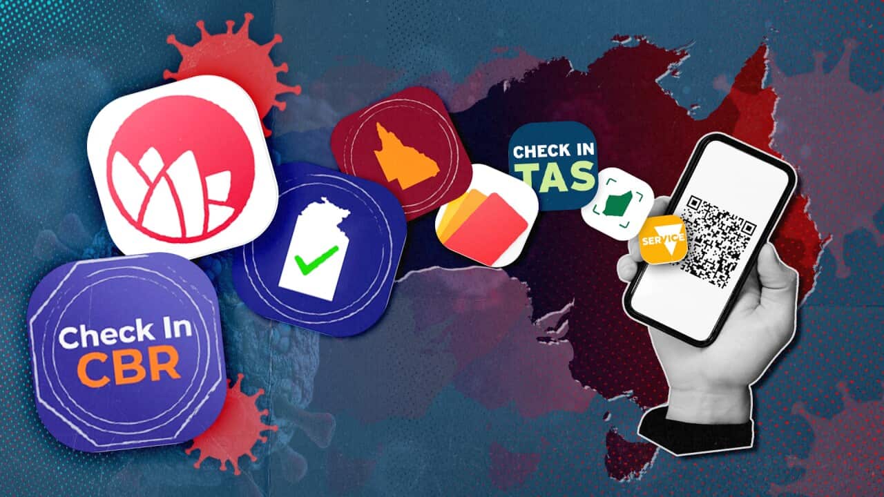 Artwork showing check-in apps