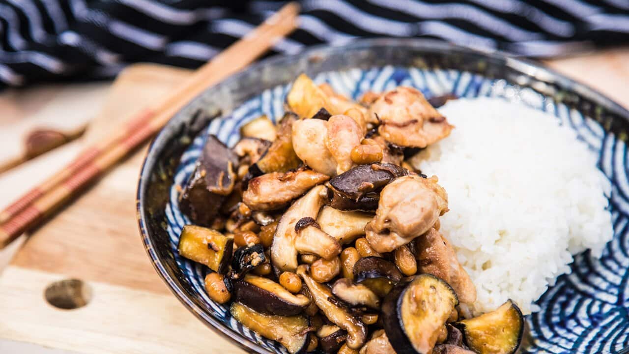 Japanese chicken and mushroom stir-fry