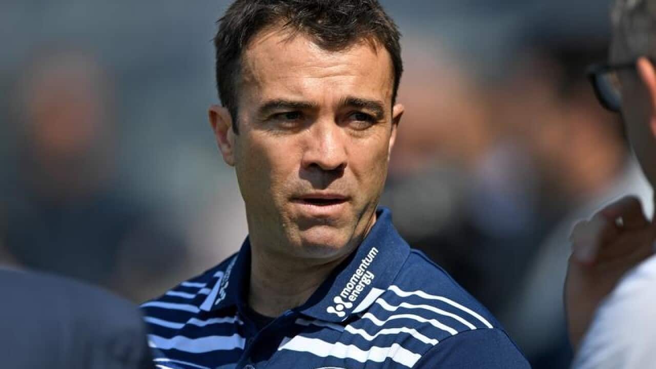 Geelong Cats coach Chris Scott is seen during the team's training.