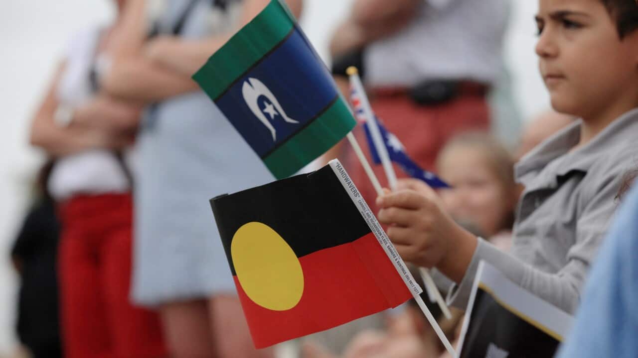 The Aboriginal, Torres Strait Islander and Australian flags.