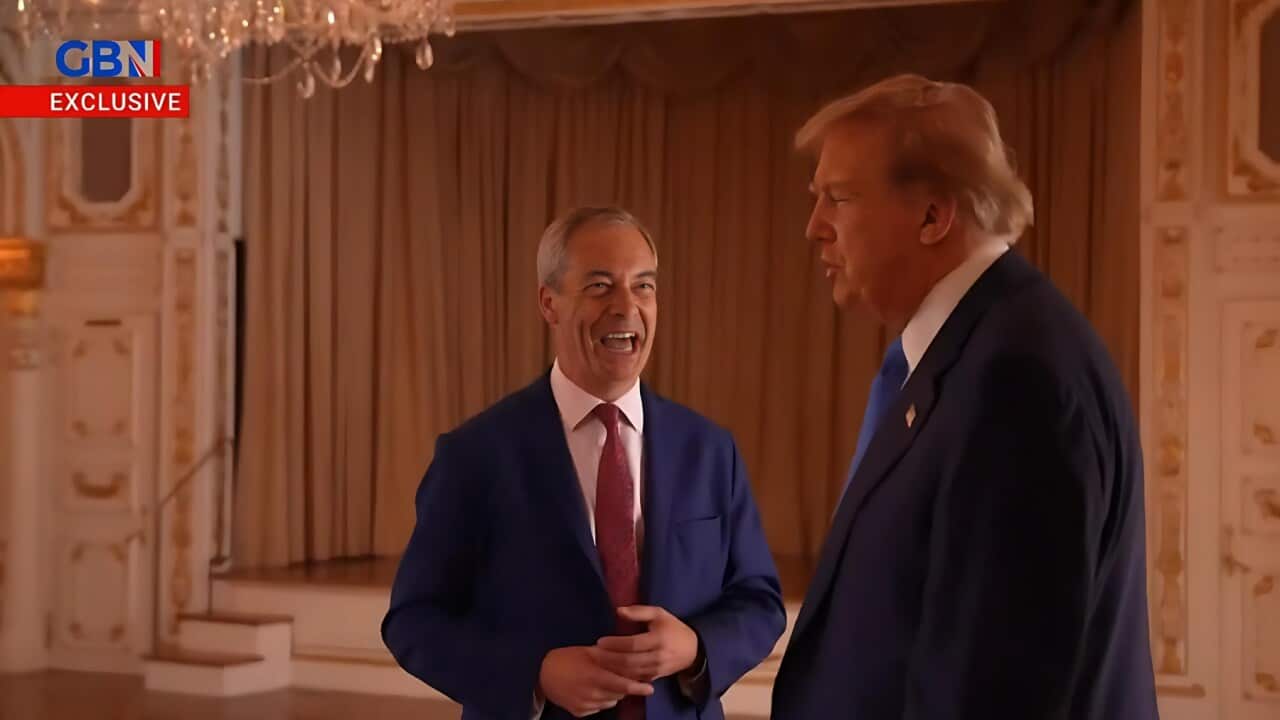A screen shot from Nigel Farage's interview with Donald Trump (Supplied-GB News).jpg
