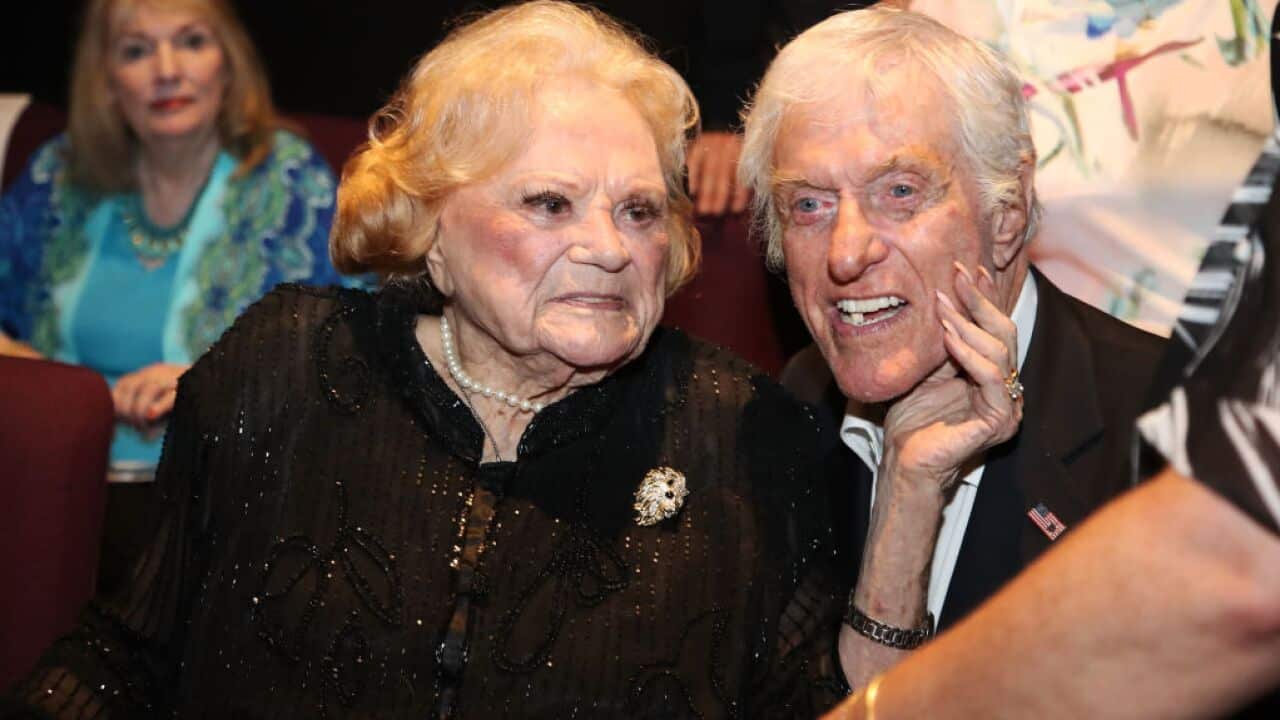 Rose Marie and Dick Van Dyke attend the special screening and Q&A 'Rose Marie: Wait for Your Laugh' at Aero Theatre on August 3, 2017.