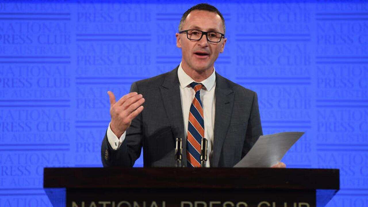 Leader of the Greens Senator Richard Di Natale speaking at the National Press Club in Canberra, Thursday, June 23, 2016. (AAP Image/Dean Lewins) NO ARCHIVING