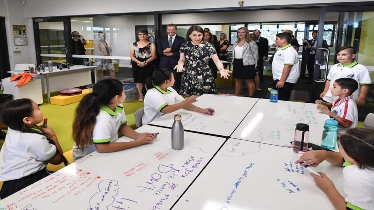 NSW Premier Gladys Berejiklian visits a school in 2018.