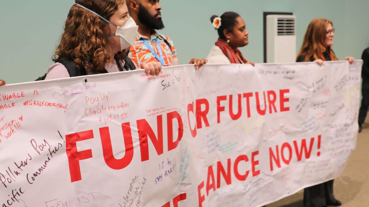 Michelle Higelin and delegates at COP29 take part in climate finance action.jpg