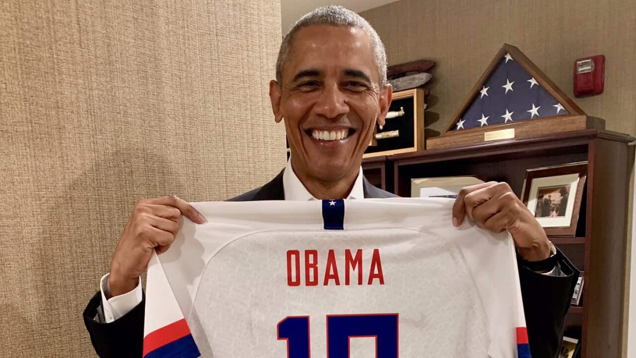 PHOTO: Former US President Obama with his customised soccer jersey