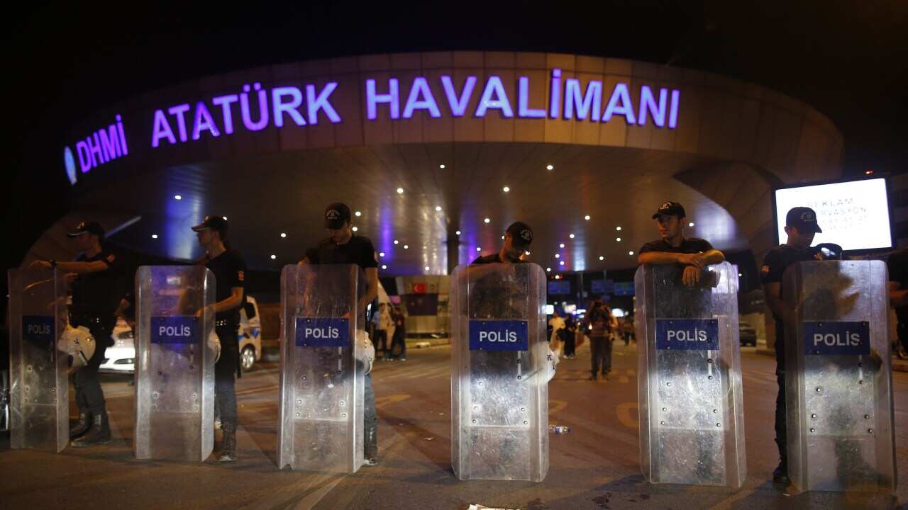 Turkish police block the entrance to Istanbul's Ataturk airport