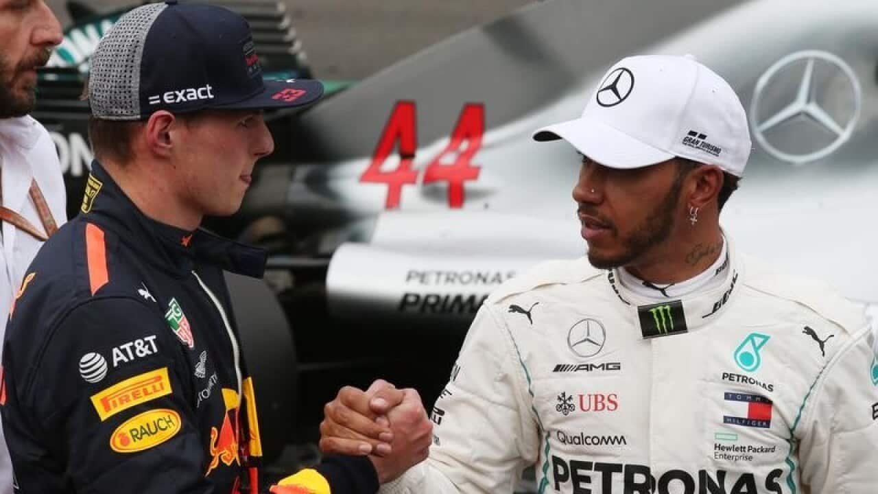 Max Verstappen (left) and Lewis Hamilton.