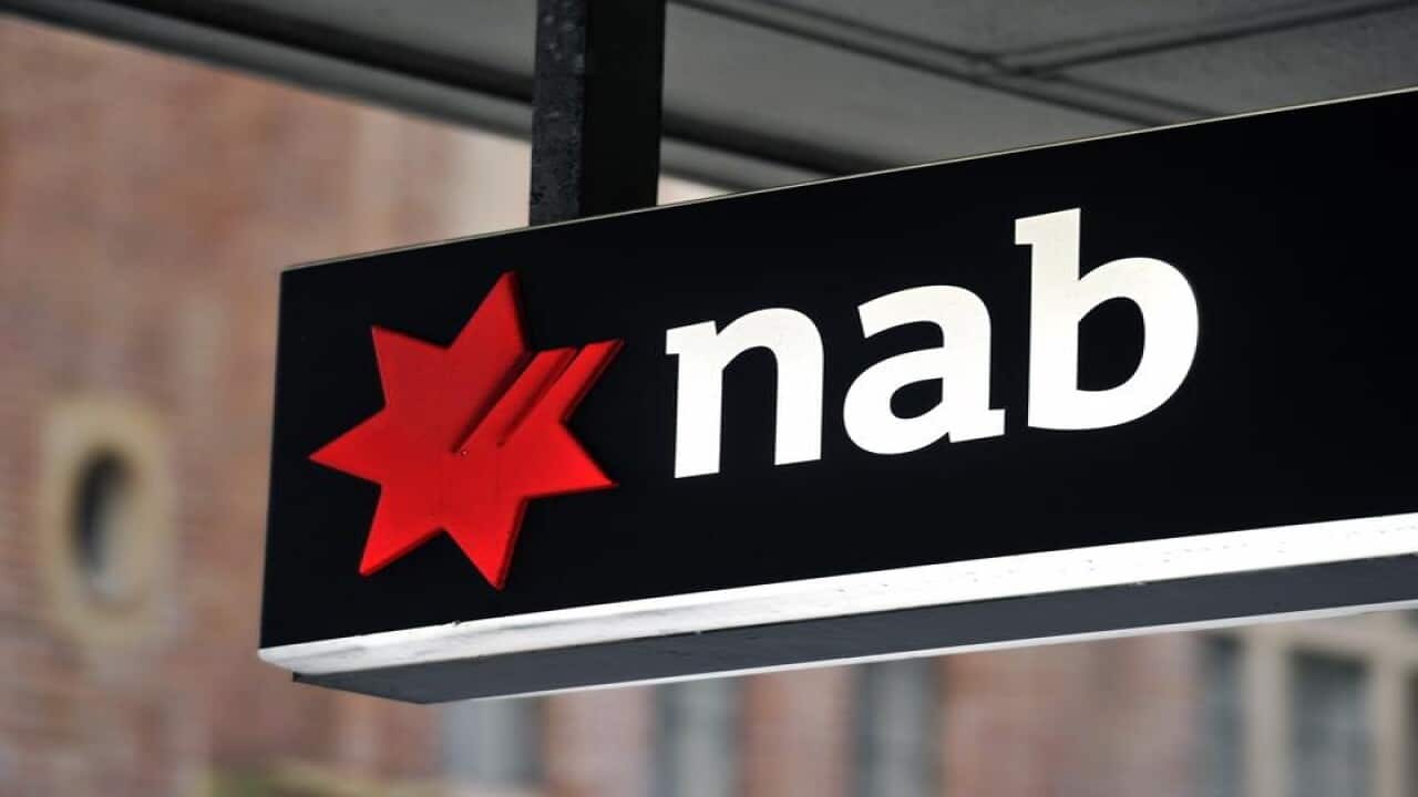 NAB (National Australia Bank) bank signage in Sydney.