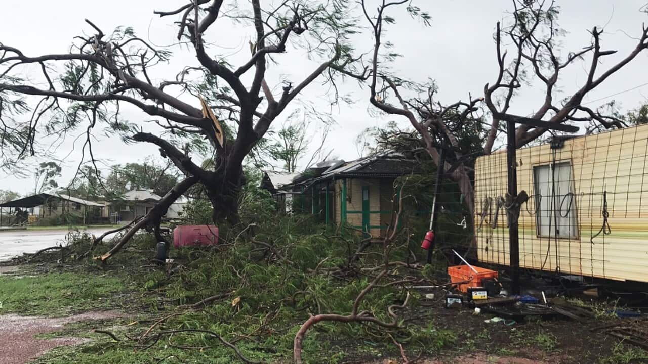 Damage to a cattle farm caused by Cyclone Kelvin near Anna Plains Station, south of Broome.