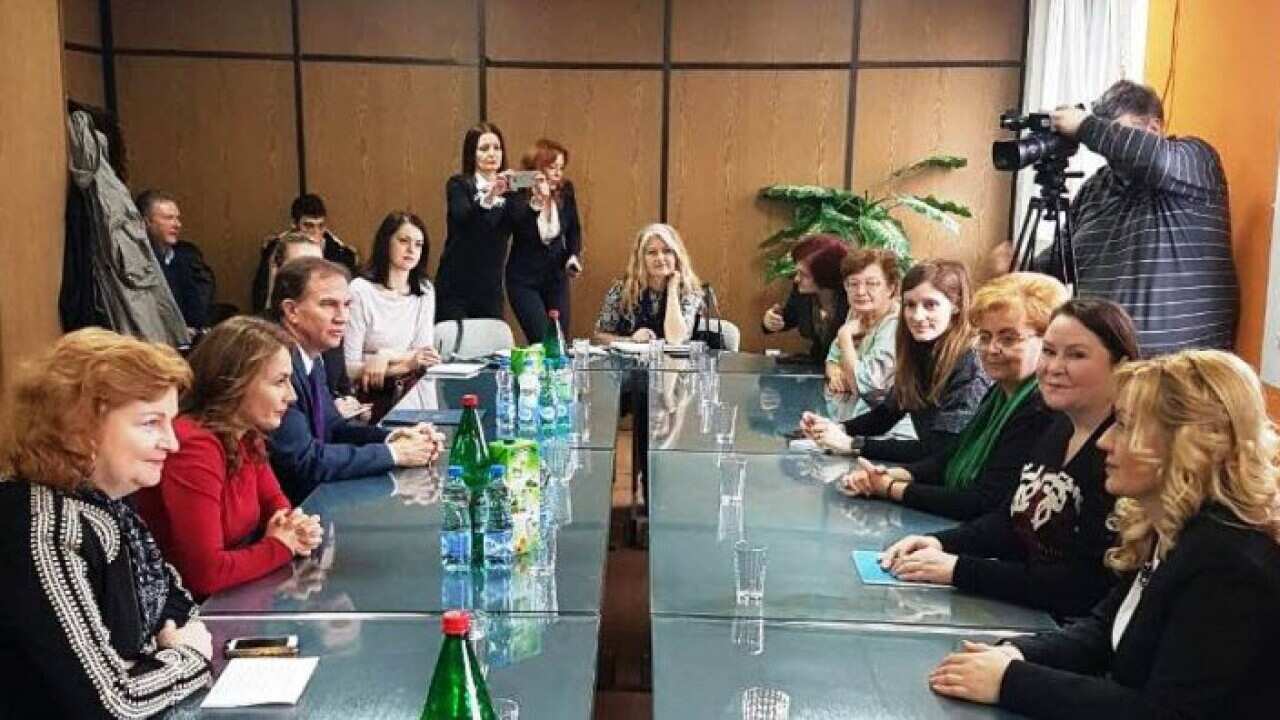 Australian ambassador Julia Feeney (firts from the left) during her visit at Lucani, Western Serbia