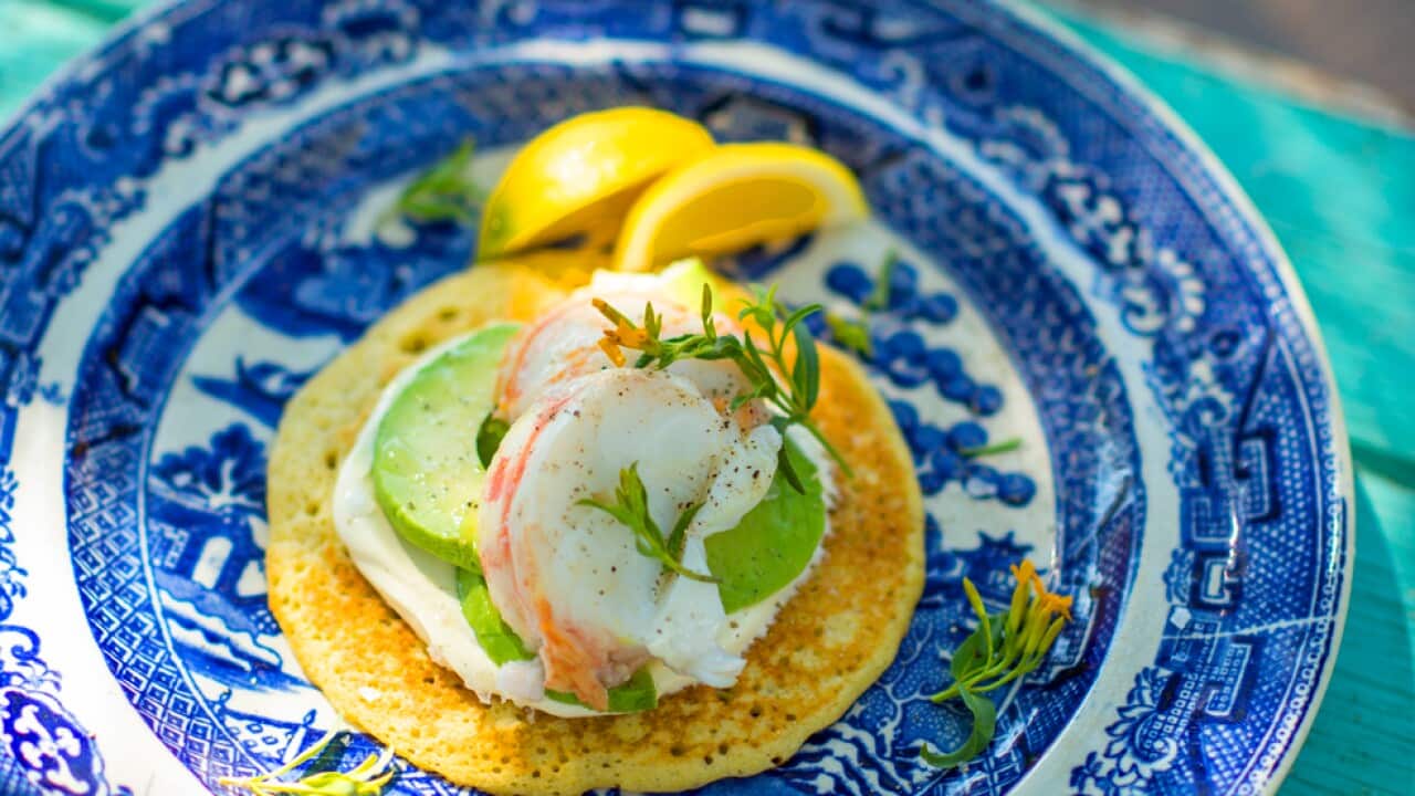 Lobster with buckwheat pikelets and avocado
