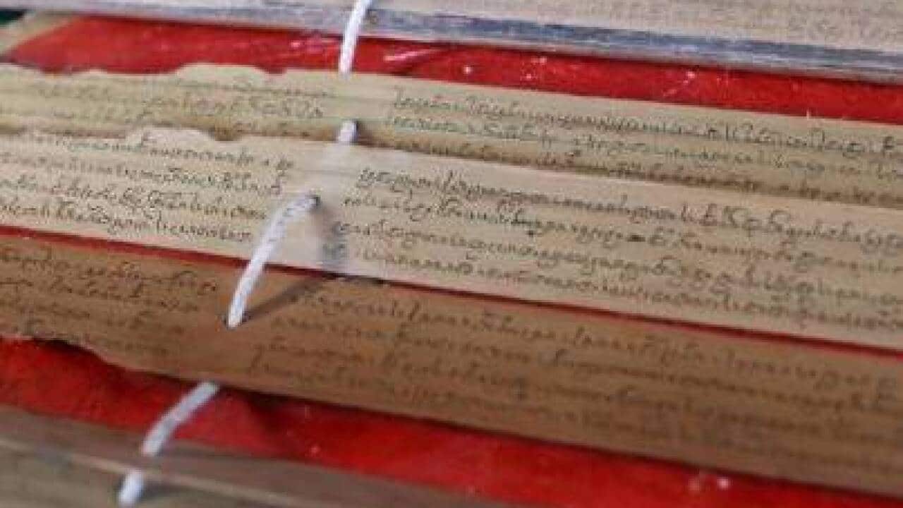 Sheets of Lontar literary texts.