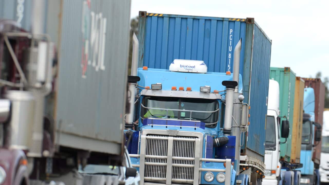 Trucks arrive at the Port of Brisbane