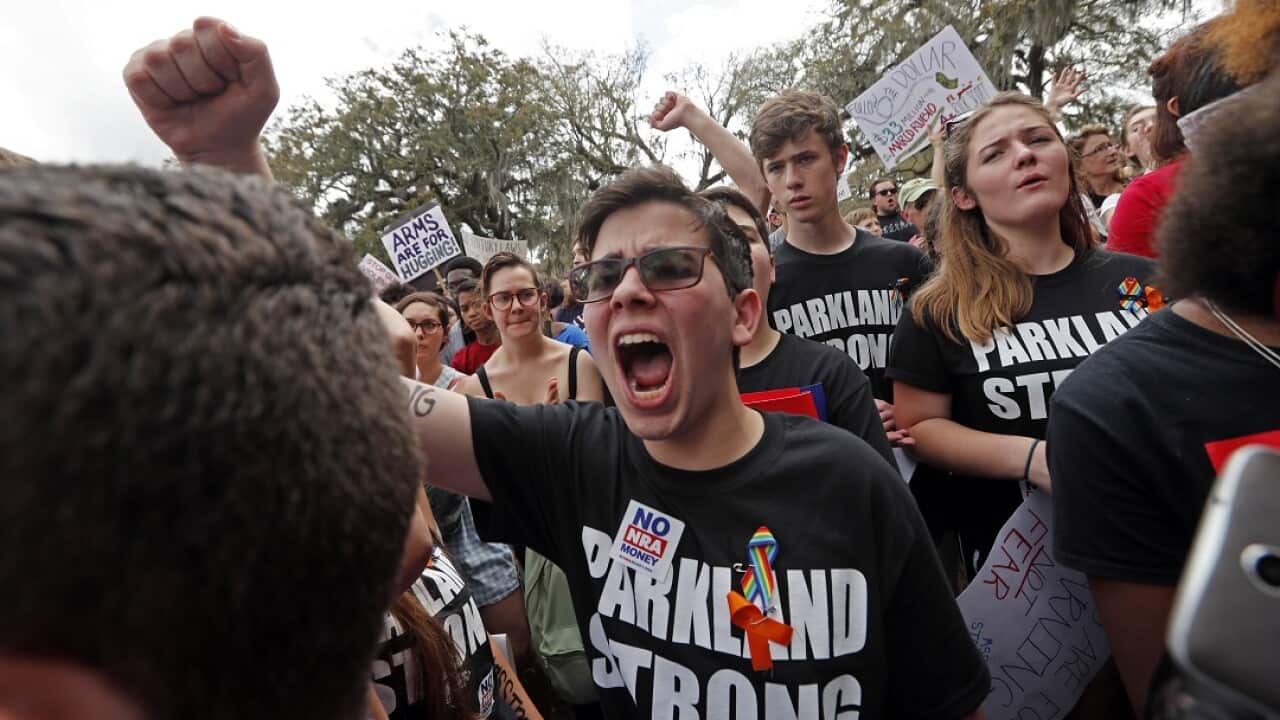 Florida school shooting survivors participate in a rally for gun control reform on the steps of the state capitol, in Tallahasse.
