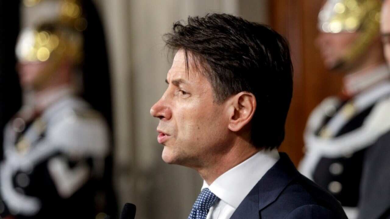 Giuseppe Conte addresses the media after meeting Italian President Sergio Mattarella