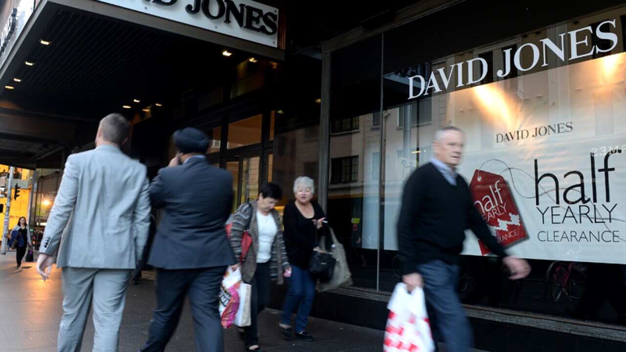 Shoppers outside of David Jones.