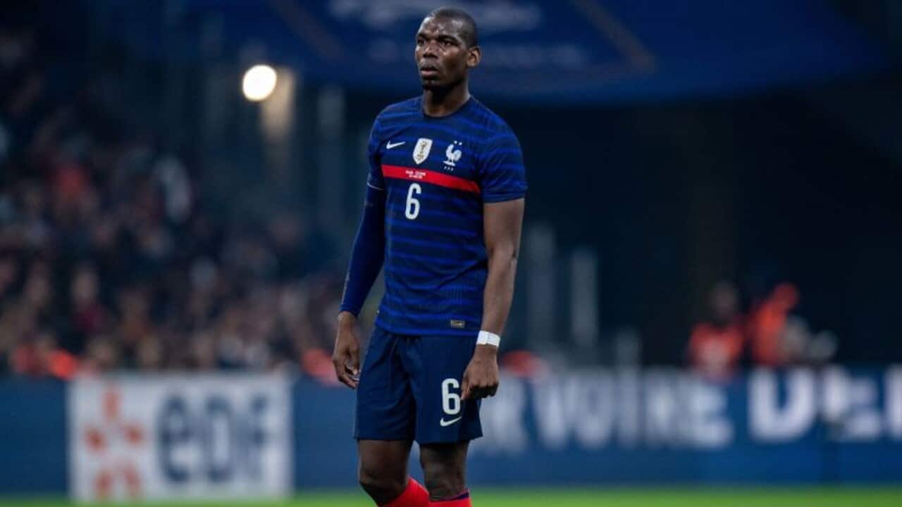 Paul Pogba looks on during a France match