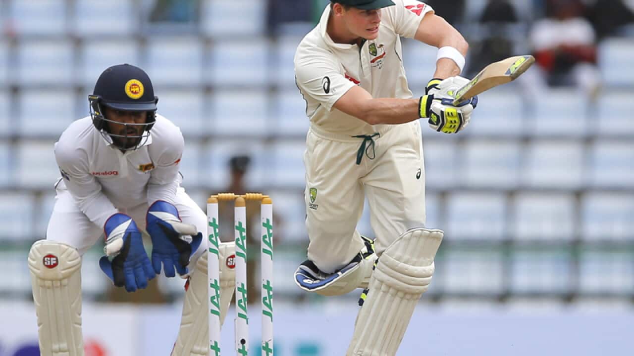 Australia's Steven Smith plays a shot in Kandy