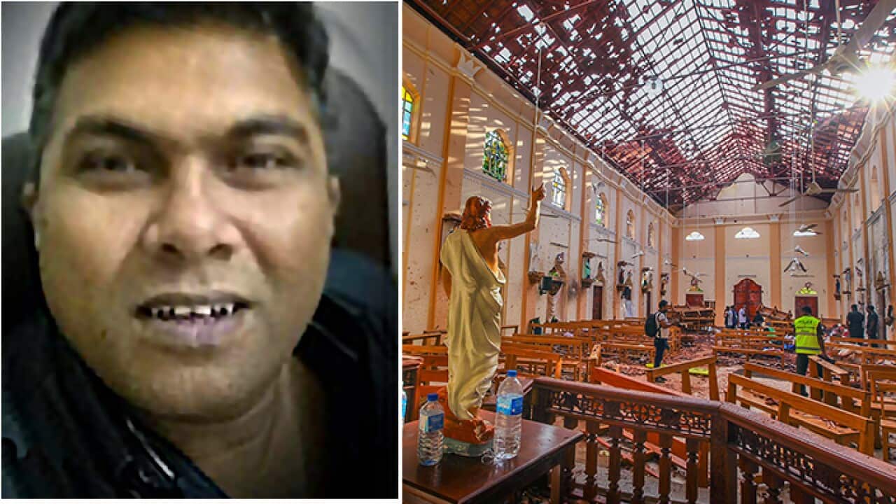 Social activist Zain Moulana (Left), and Aftermath of deadly explosions in Sri Lanka