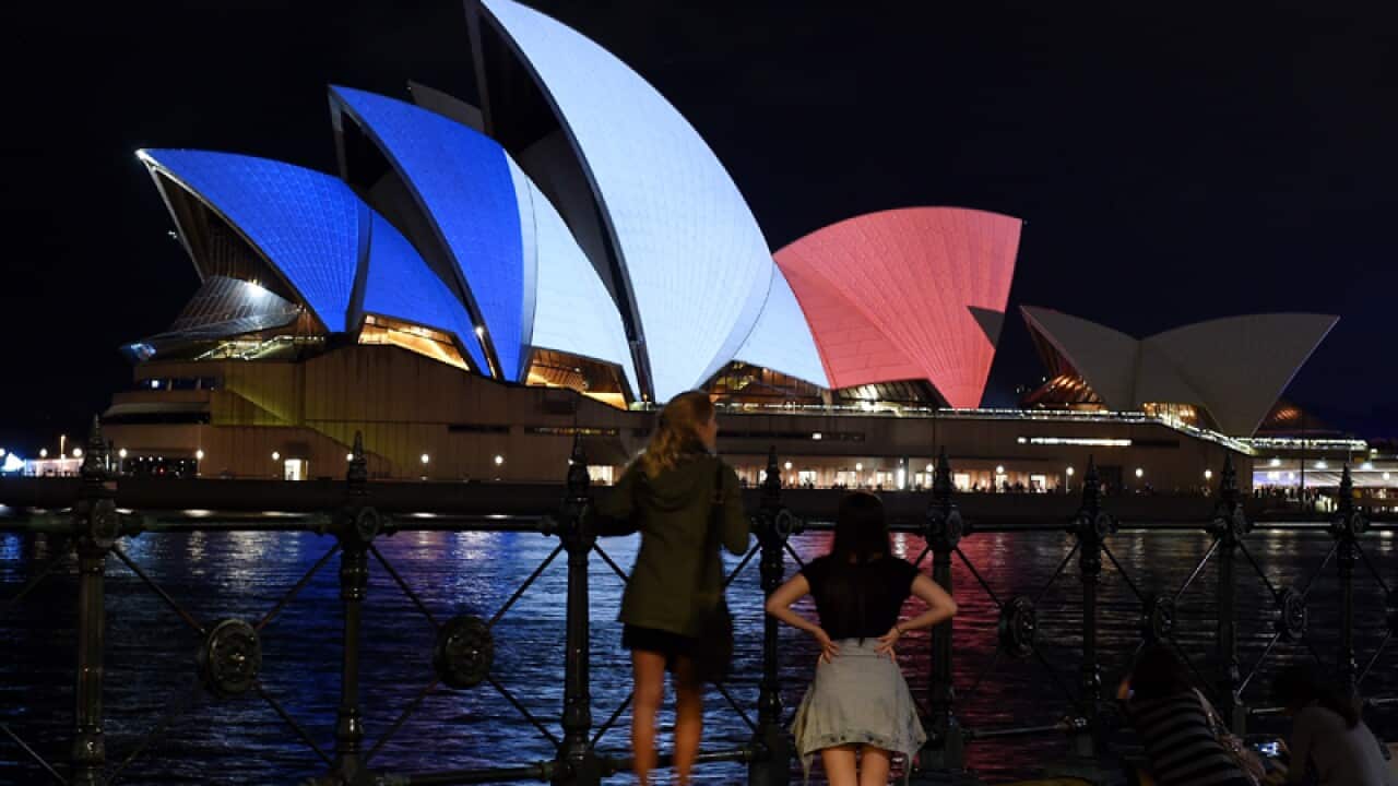 The Sydney Opera House is seen illuminated