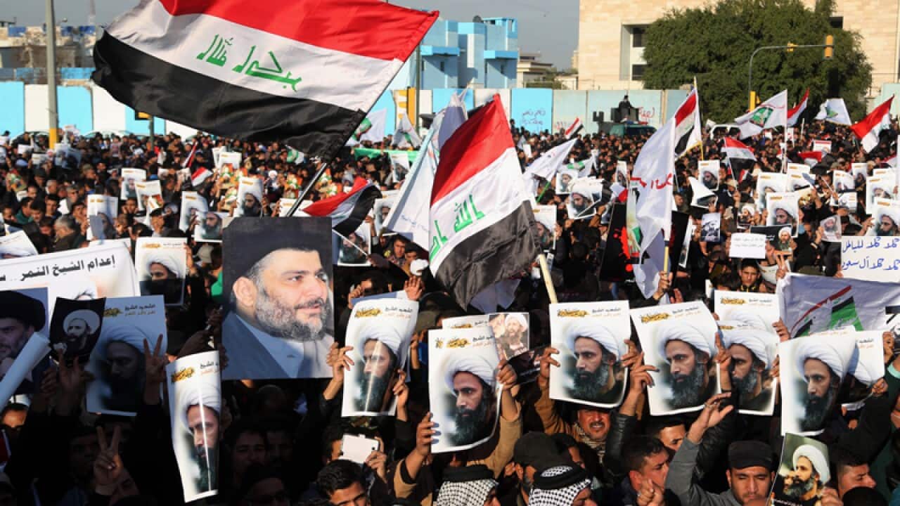 Followers of Shi'ite cleric Nimr al-Nimr demonstrate in Baghdad