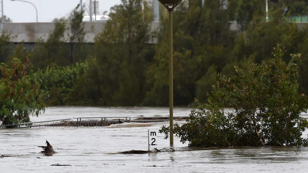A flooded car park at the Toombul shopping centre in Brisbane