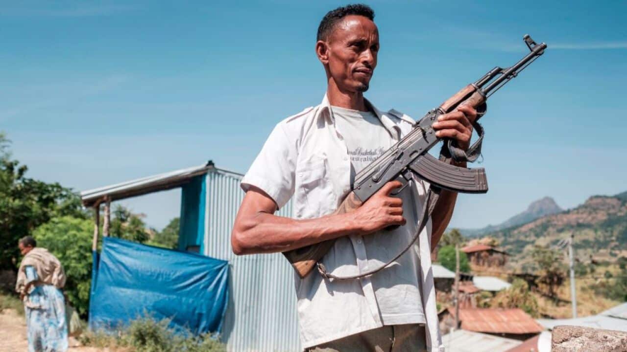 An Ethiopian Amhara militia man, that combats alongside federal and regional forces against TPLF.