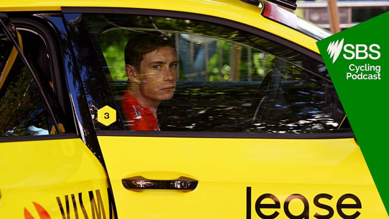 MADRID, SPAIN - SEPTEMBER 14: Jonas Vingegaard of Denmark and Team Visma | Lease a Bike - Red Leader Jersey and the peloton is at a standstill due to the pro-Palestinian protests in the city of Madrid during the La Vuelta - 80th Tour of Spain 2025, Stage 21 a 108km stage from Alalpardo to Madrid / The race is neutralised due to disturbances in central Madrid caused by pro-Palestinian protests / #UCIWT / on September 14, 2025 in Madrid, Spain. (Photo by Dario Belingheri/Getty Images)