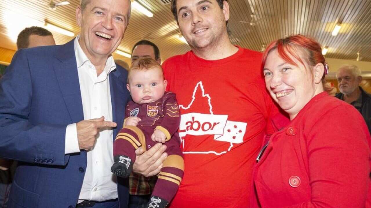Bill Shorten with Labor supporters during the Longman campaign.
